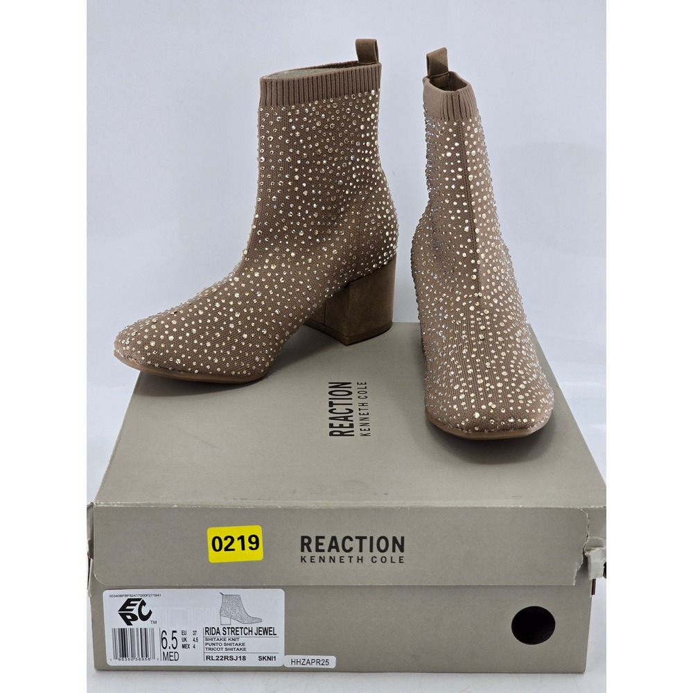 Kenneth Cole Reaction Rida Stretch Jewel Women 6.5 Shitake Knit Booties - NEW